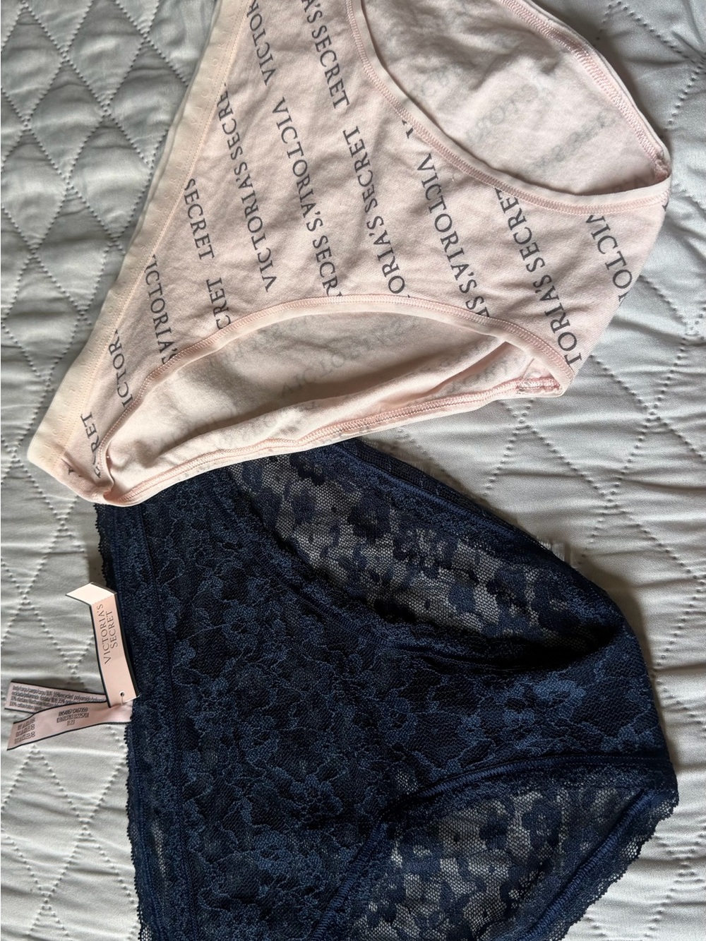 Victoria's Secret Pink Logo Cotton Bikini & Navy Lace Bikini Set